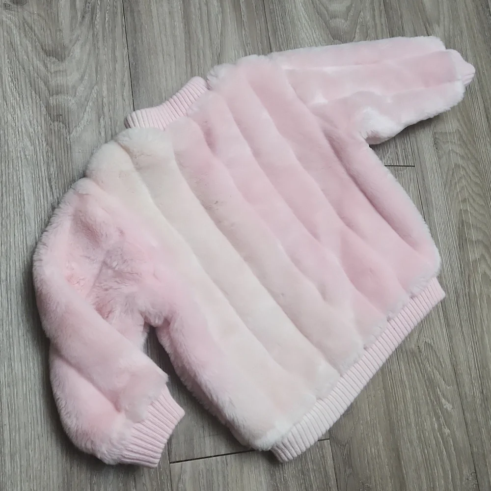 Old Navy VINTAGE Fall 2001 Toddler 2T Pink Soft Fur Zip-Up Jacket Ribbed Cuff